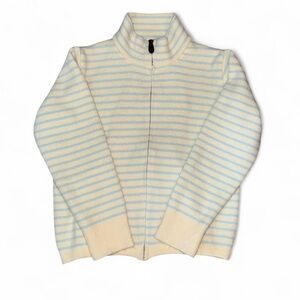 Blue and Cream Striped Zip-Up Sweater